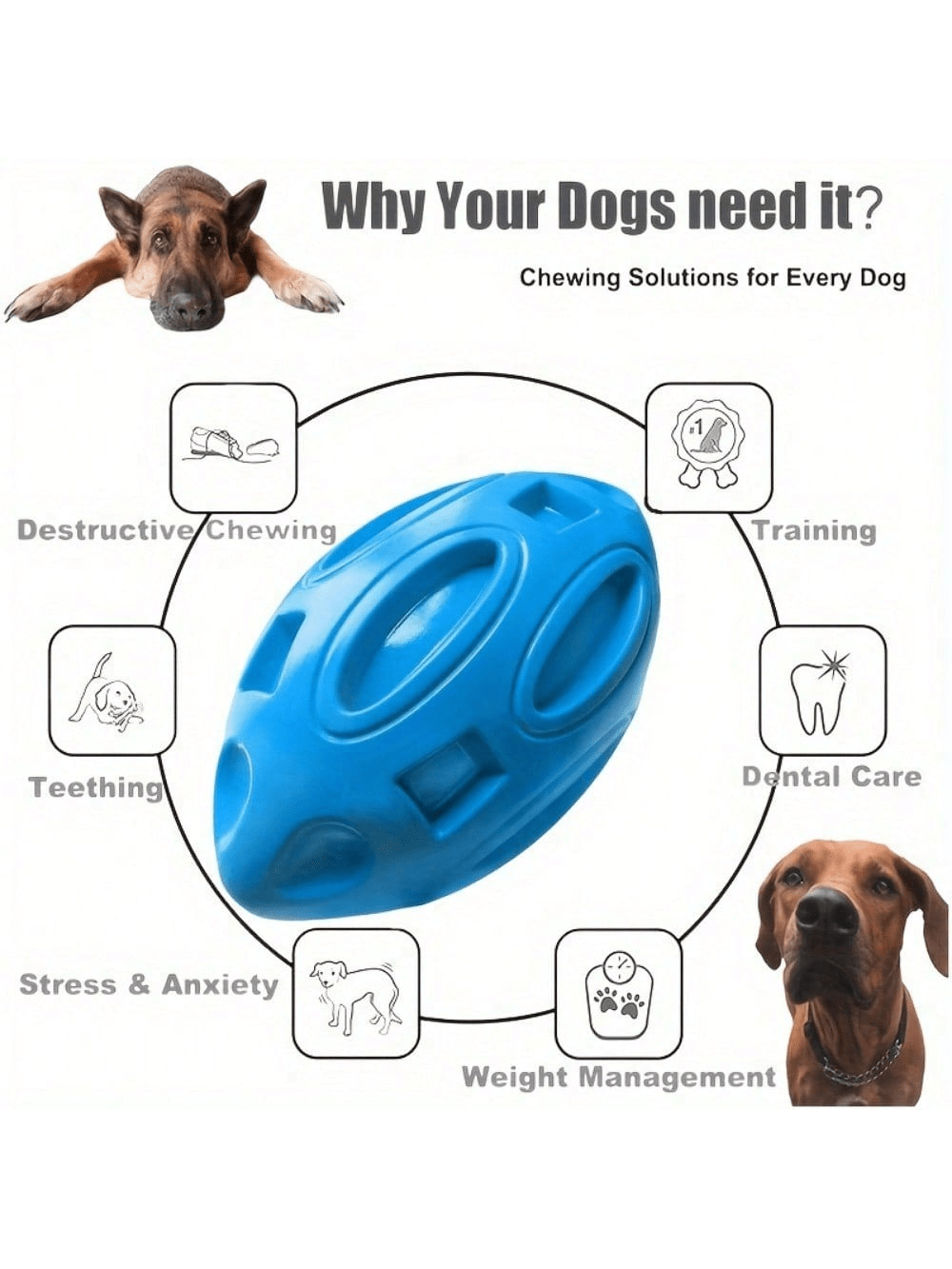 Indestructible Dog Chew Toy - 1PC Bola de Rugby Indestrutível com